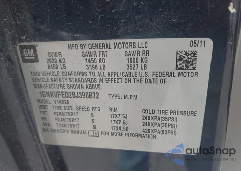2011 Chevrolet Traverse Ls from USA, damaged, VIN 1GNKVFED2BJ390872